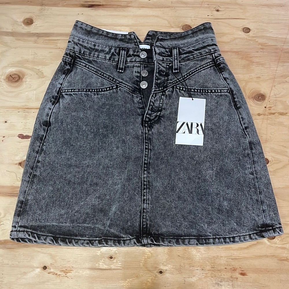 ZARA 80’s Mini Skirt - Black Denim Acid Wash - XS